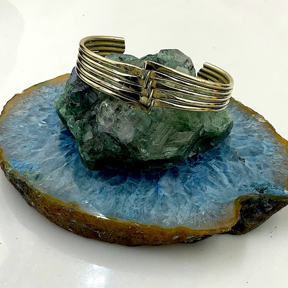 6” SterlingSilver Hammered Bracelet W/Unique 5 Bands Layered Together(1/2” Wide)